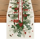 Artoid Mode Holly Pine Cone Leaves Floral 13 x 72, Table Runner, Beige 