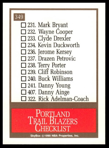 1990-91 SkyBox #349 Portland Trail Blazers Logo/Checkliste CL - Bild 2 von 2