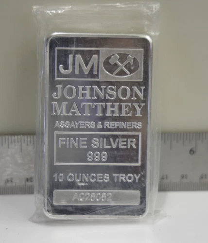 10 oz JM Johnson Matthey .999 Silver Bar in Plastic