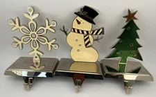 Christmas Stocking Hanger Vintage 3 Piece Heavy Snowflake Snowman Snowman