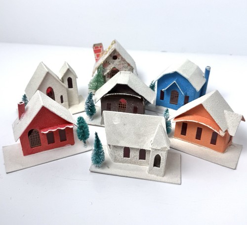 De Colección Japón Putz Casa Lote 7 Cubiertas de Luz Cartón Navidad Pueblo Mica Brillo - Imagen 1 de 24