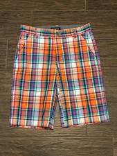 Nautica Flat Front Shorts-Multicolored Plaid-Boys 12-EUC