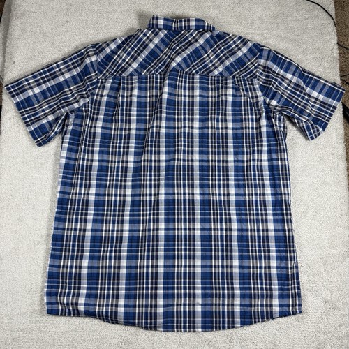 LL Bean Shirt Mens XLarge Tall Blue Short Sleeve Button Up Plaid Vented - Picture 3 of 4
