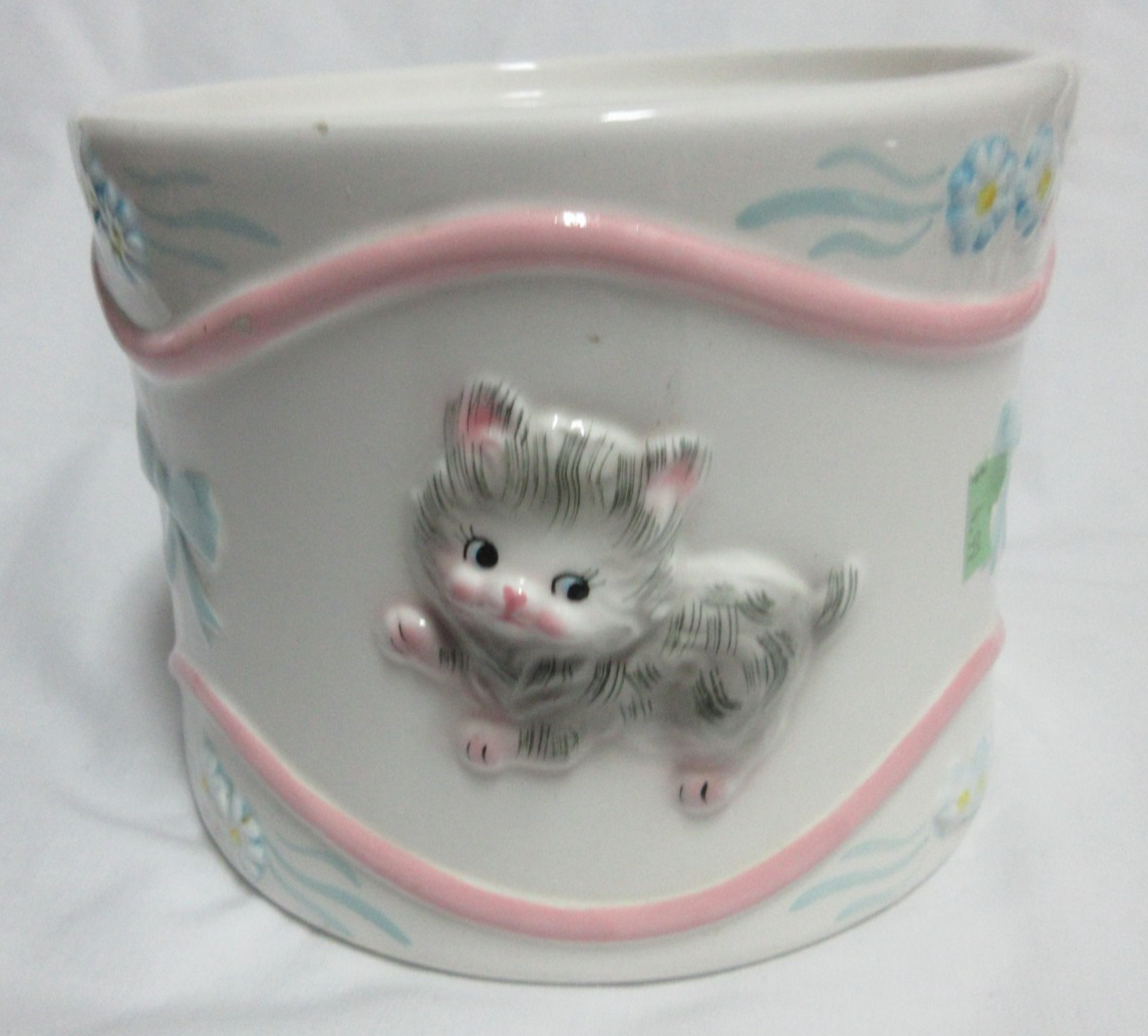 Vintage Lefton #2357 Cat Kitten Cookie Jar Canister Pastel Retro
