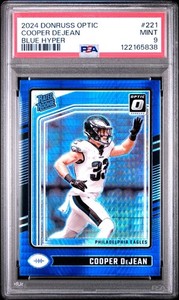 COOPER DEJEAN 2024 PANINI DONRUSS OPTIC BLUE HYPER #221 ROOKIE RC PSA 9