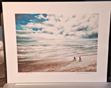 Cocoa Beach Art Print Signed Beach Scene Artwork Matted 18×14