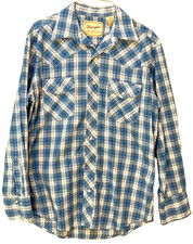Wrangler Western Long Sleeve Shirt Pearl Snap Men's Medium Blue Plaid 3924