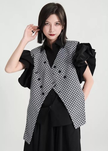 Black White Ladies Edgy Street Urban Chic Designer Smart Waistcoat Top 8 10 - Picture 14 of 16