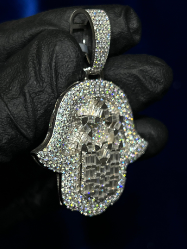 925 Sterlingsilber Hamsa Hand 5.395CTW VVS Moissanit Anhänger mit Kette - Bild 3 von 4