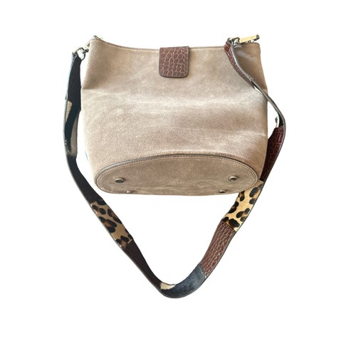 Claudia Firenze Taupe Suede Crossbody Bag With Calf Hair Animal Print Strap - Picture 6 of 6