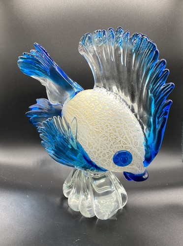 "Exquisito FORMIA VETRI DI MURANO Italia Arte Vidrio Cristal PECES ÁNGEL 12"" Azul" - Imagen 1 de 8