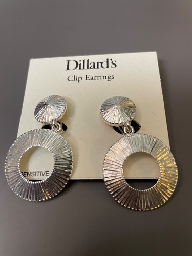 Dangle Silver-Tone Earrings Clip Circles Drop Sensitive