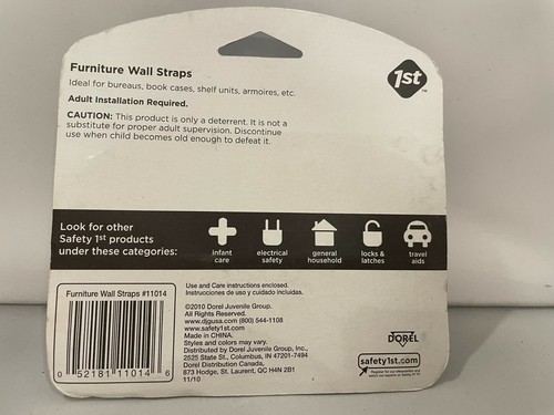 Correa de pared de seguridad para muebles 1er para niños a prueba de la casa paquete de 2 - Imagen 2 de 4