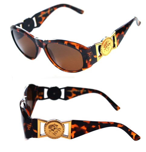  Medusa Metal Gold Logo 413  Medium Brown Sunglasses Vintage Style Biggie 852 - Picture 1 of 9