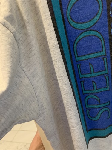 Speedo Men's Graphic T-Shirt -Vintage-1990'sSz XL-Grey with Blue and Green Logo - Picture 5 of 6