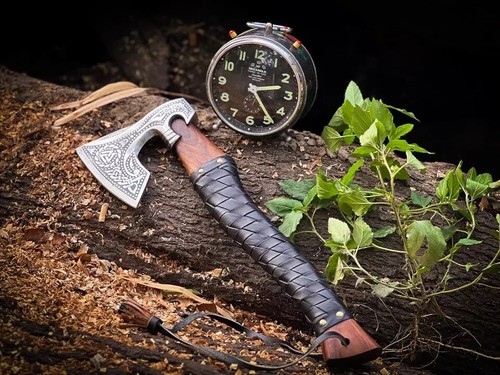 Custom handmade beautiful Viking axe with leather sheath gift For Xmas AU - Picture 5 of 8