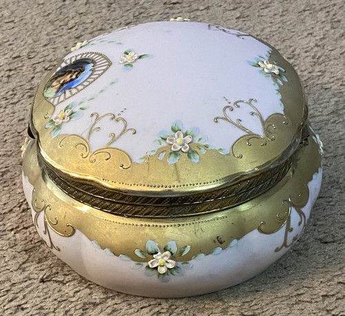 VINTAGE dipinto a mano Lenwile Cina Ardalt Giappone portagioie o portagioie 7,5”L,3”H - Foto 3 di 6