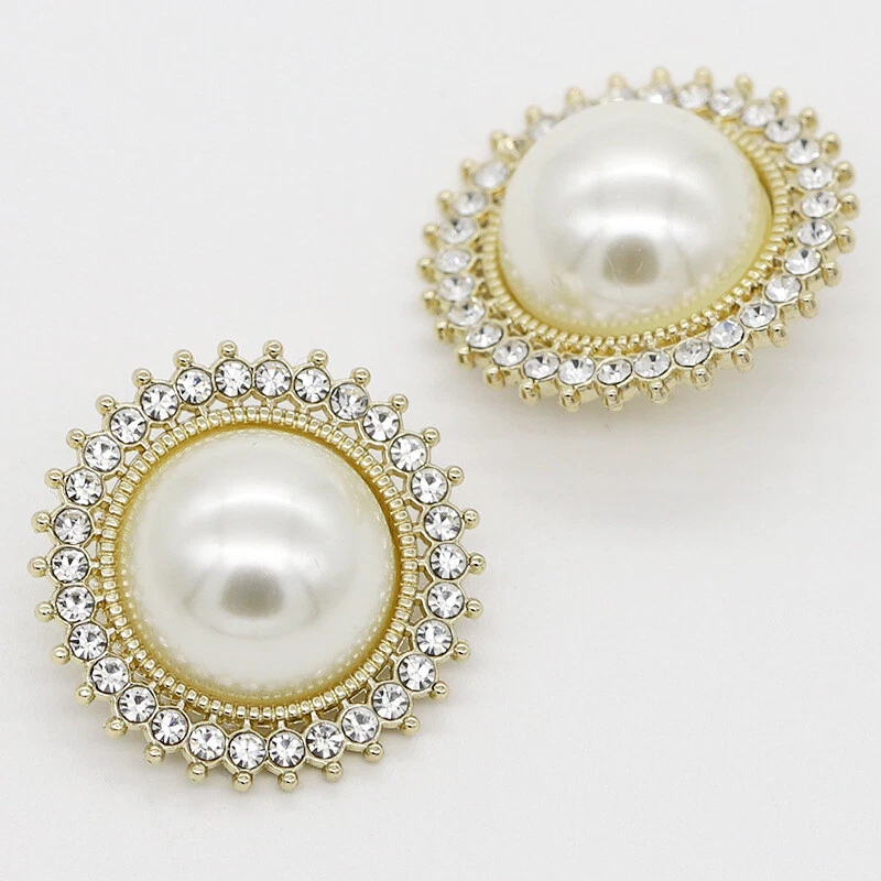 10pcs Round Rhinestone Pearl Buttons Embellishments for DIY Sewing Clothes - Image 2 of 4