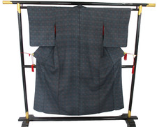 Japanese Vintage Kimono Silk navy Tsumugi expensive tradition Height 58.66in