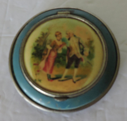 Tapa de celuloide vintage de metal compacto con polvo pintado con soplo con esmalte azul - Imagen 3 de 9