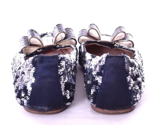 Designer Salvatore Ferragamo blau & silber Pailletten Ballerinas 7C ITALIEN - Bild 5 von 9