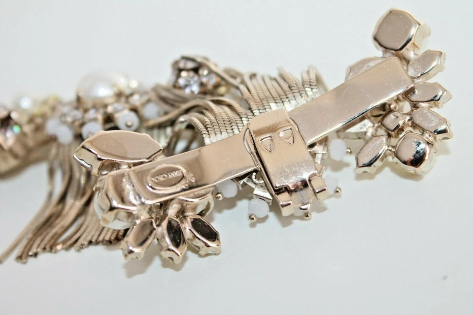 JIMMY CHOO Earrings gold color crystal Flower & pearl tassel clip on women's - Image 3 of 3