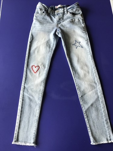 Levi's Girls 710 Super Skinny Jeans SZ 12 REGULAR COLOR Blue G1 EUC Embroidered - Picture 1 of 12