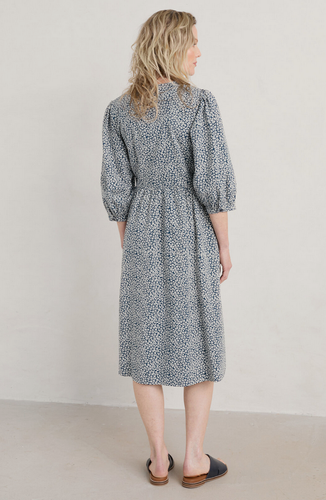 Seasalt Womens Wild Spring Organic Cotton Wrap Dress size 18 White Ditsy on Blue - Picture 5 of 7