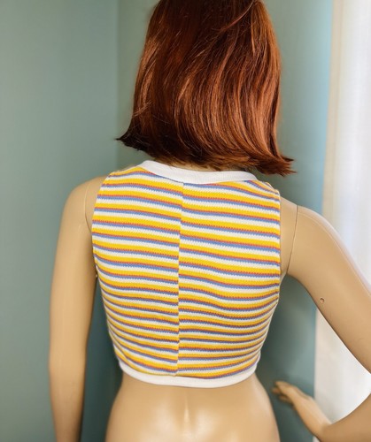 ZARA Sleeveless Rainbow Colored Striped Sweater Knit Crop Top Small - Picture 9 of 13