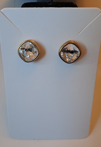 M&S Big CZ VINTAGE EARRINGS Pierced 80s Art Deco Style Diamante Gold Tone RETRO. - Picture 10 of 14