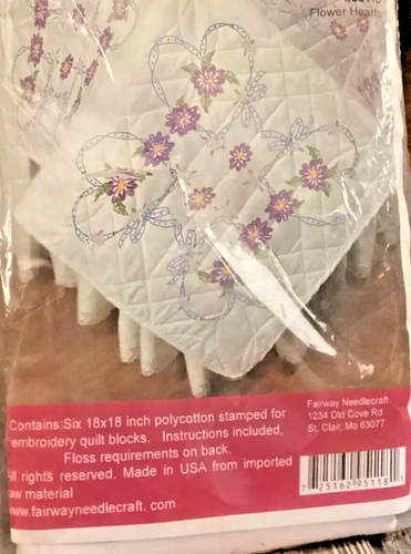 Quilting Kit Fairway Needlecraft 18x18” Poly/Cotton Embroidery 6 Quilt Blocks - Picture 7 of 9