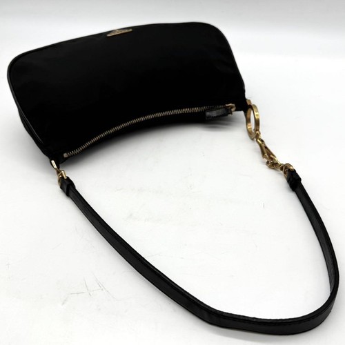 PRADA Triangular Logo Plate Hand Bag Shoulder Bag Tessuto Nylon Leather Black - Picture 7 of 12