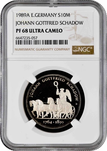 Germany - GDR 10 mark 1989, NGC PF68 UC, "225th Ann. - Johann Gottfried Schadow"