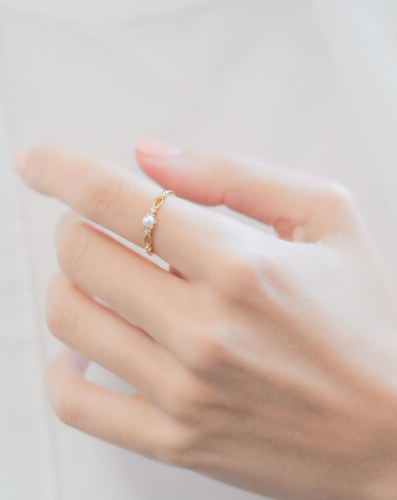 Gold Plated Sterling Silver Pearl Ring Adjustable One Size Sparkly CZ Jewellery - Picture 2 of 4