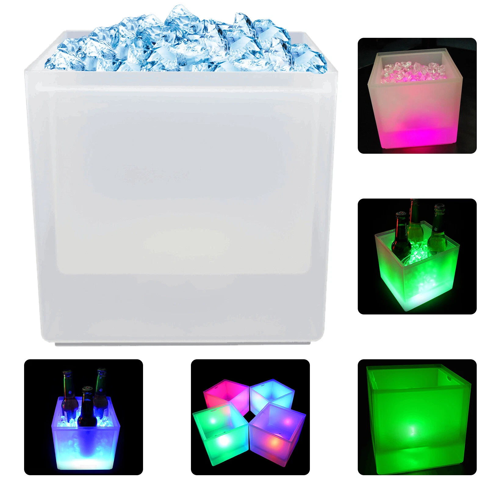 6 Color LED Light Ice Bucket Champagne Wine Drink Beer Ice Cooler Bar Party New