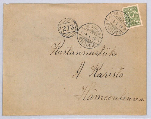 RUSSIA/FINLAND WW1 Cover *MUSTIALA* Hämeenlinna 1914 SUPERB *213* NUMERAL ZT239 - Picture 2 of 8