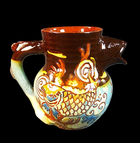 SUPERB, RARE BRANNAM SLIP DECORATED FISH / MOTTO JUG by FREDERIC BRADDON - 1895 - Picture 4 of 16
