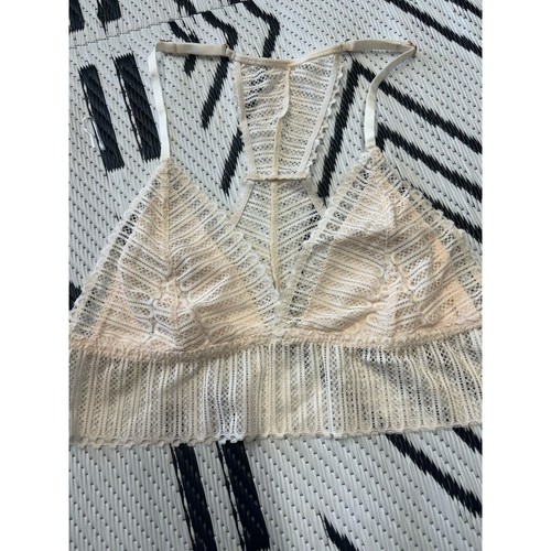 Women's Ribbed Lace Boho Racerback Bralette, Color Blush, Medium