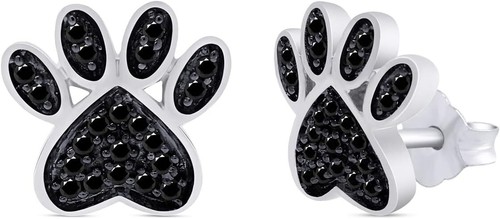 1/10 Ct Real Black Diamond Paw Print Stud Earrings 10k Gold With Push Back - Picture 9 of 11