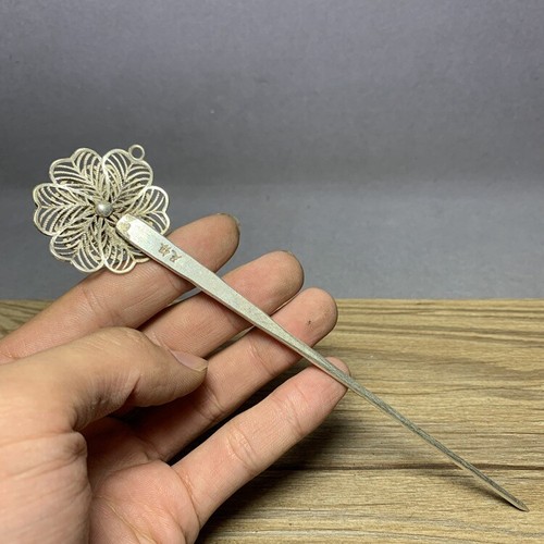 Antigüedades Varios Imitación Plata Exquisita Horquilla Dorado Plata Pelo Loto - Imagen 4 de 4