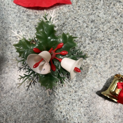 3 Vintage Kunststoff Stechpalme Beere, weiße Glocken, Weihnachtsstern Weihnachten Kerzenring mehr - Bild 13 von 13