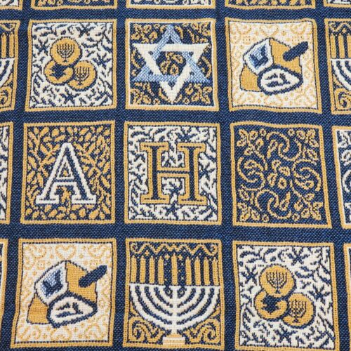 Vintage Goodwin Weavers Hanukkah Jewish Blanket Tapestry Throw Fringe 65" x 45" - Picture 2 of 3