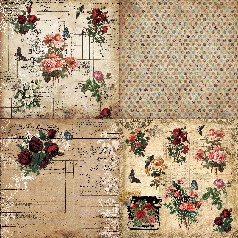 12PCS 6'' Vintage Floral Paper Pad Scrapbooking Album Card Cardstock Journal DIY - Image 3 of 4
