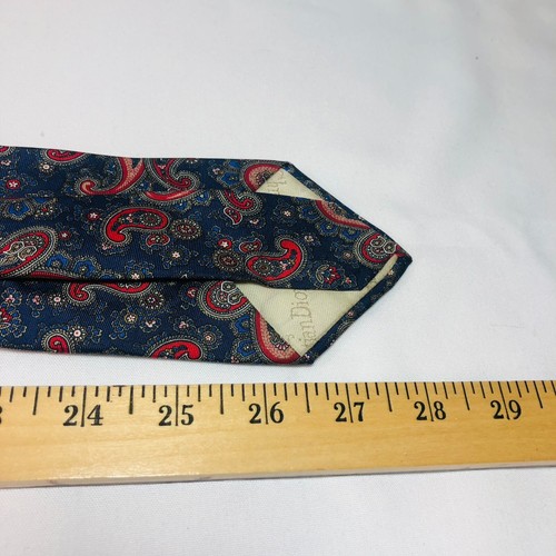 Christian Dior Monsieur Tie Italy Woven Blue & Red Paisley 100% Silk Necktie - Picture 10 of 10