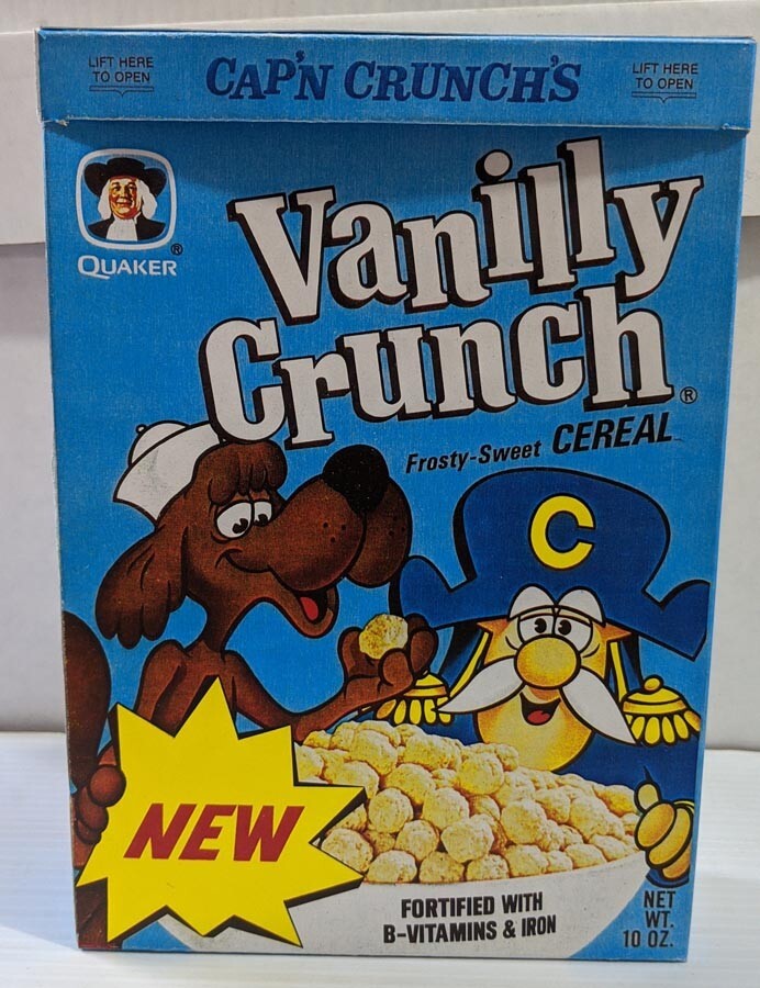 Vanilly Crunch Cereal Box Reproduction NEW 1st box Cap'n Crunch Captain