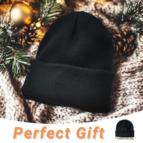 NPQQUAN Unisex Beanie Hats for Men Women Winter Black(satin Lined) Satin Lined - Imagen 6 de 7