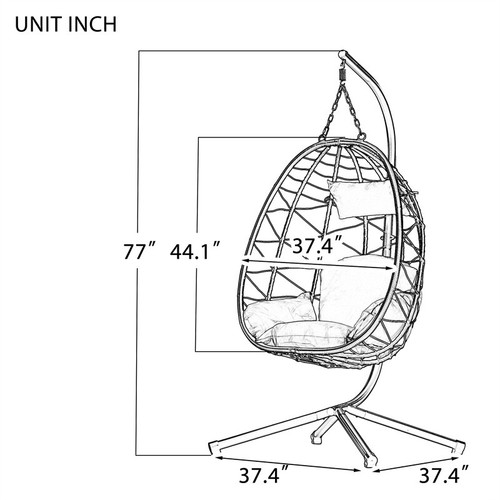 Hanging Egg Swing Chair Outdoor Wicker Hammock Chairs w/Steel Stand & Cushion - Picture 2 of 19