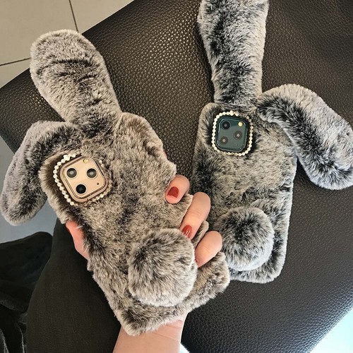 Funda protectora cálida mullida de felpa con oreja de conejo para iPhone 16 12 13 14 15 Pro Max 11 8 7 - Imagen 5 de 20