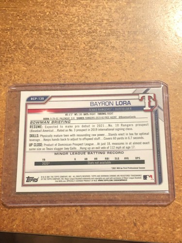 2021 Bowman Chrome Baseball Atomic Refractor #BCP-139 Bayron Lora - Picture 2 of 2