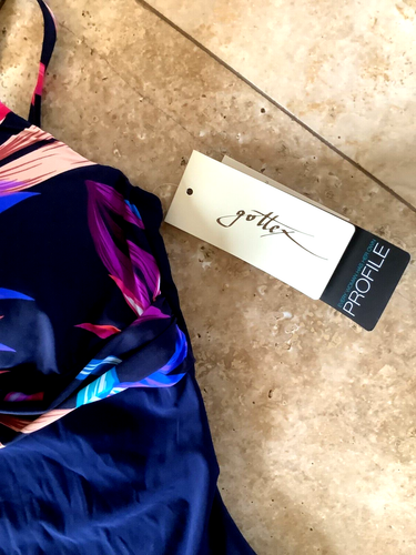 NWT SIZE 14 GOTTEX PROFILE ONE PIECE SWIMSUIT RET$128.00 PARADISE NAVY/TROPICAL - Picture 3 of 6